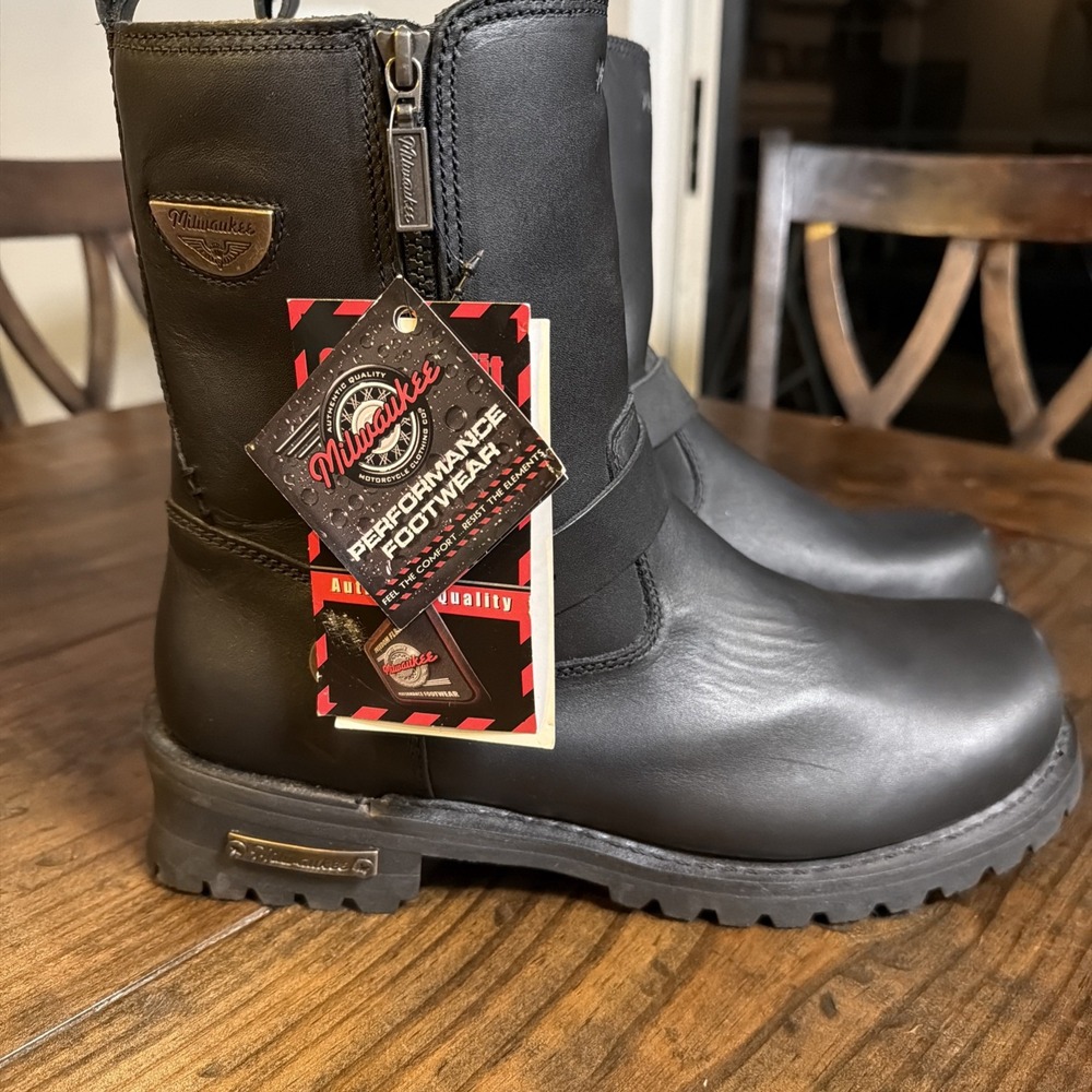 Milwaukee MB407 Black‎ Leather Zip Motorcycle Work Boots Mens 13 D New